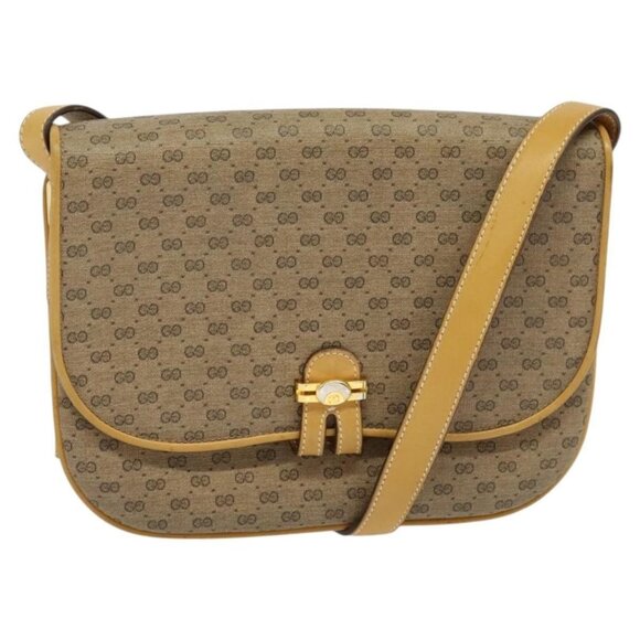 Authentic GUCCI Micro GG Supreme Shoulder Bag PVC Beige Gold 001 406 1780